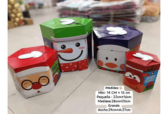 SET DE 4 CAJAS PARA REGALO DISEÑO NAVIDAD (HEXÁGONAL O CUADRADA) 🎁