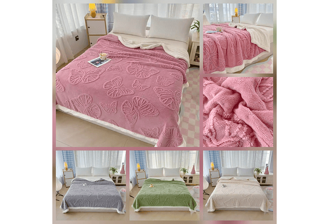 COBIJA ABORREGADA 180x200CM RELIEVE MARIPOSA MOD#20006