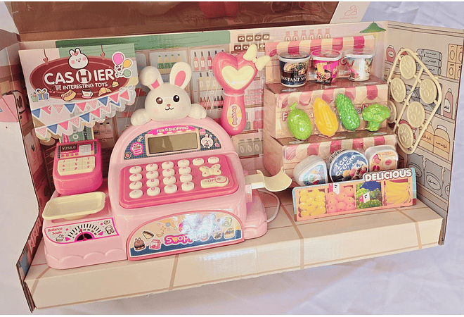 JUGUETE/CAJA REGISTRADORA CONEJITO CON ACCESORIOS CON SONIDO MOD# GTS595 🖥️💰