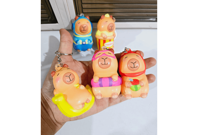 PAQ DE 3 SQUISHY KAWAII/LLAVERO DISEÑO CAPIBARA MOD# LLC