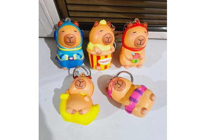 PAQ DE 3 SQUISHY KAWAII/LLAVERO DISEÑO CAPIBARA MOD# LLC