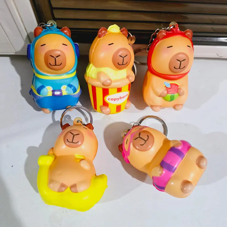 PAQ DE 3 SQUISHY KAWAII/LLAVERO DISEÑO CAPIBARA MOD# LLC 1