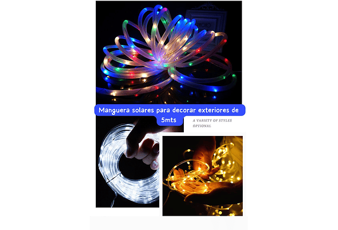 5 MTS MANGUERA SOLAR LUZ CALIDA O DE COLOR MOD# 705 Y 706