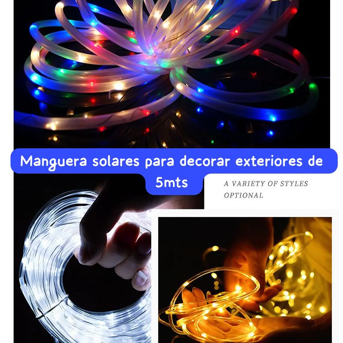 5 MTS MANGUERA SOLAR LUZ CALIDA O DE COLOR MOD# 705 Y 706 1
