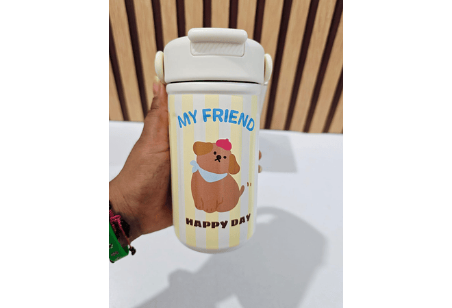 VASO TÉRMICO CON ASA  DISEÑO ANIMALITOS DE 380 ML MOD# H-BW-1457