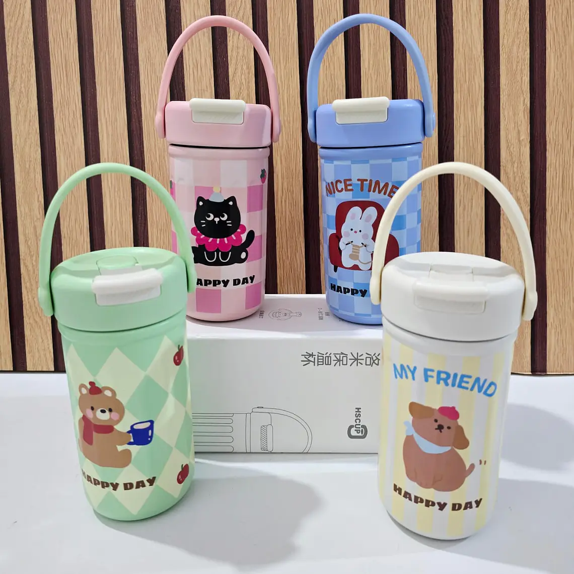 VASO TÉRMICO CON ASA  DISEÑO ANIMALITOS DE 380 ML MOD# H-BW-1457 5