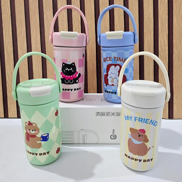 VASO TÉRMICO CON ASA  DISEÑO ANIMALITOS DE 380 ML MOD# H-BW-1457 5