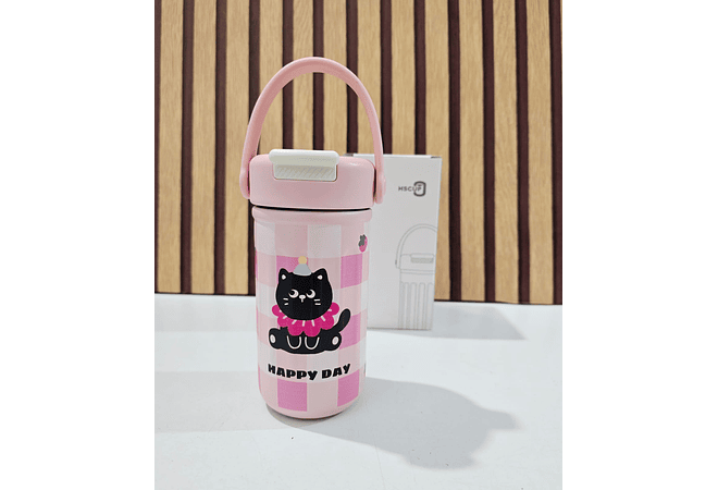 VASO TÉRMICO CON ASA  DISEÑO ANIMALITOS DE 380 ML MOD# H-BW-1457