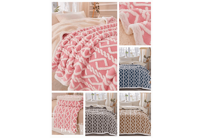 COBIJA ABORREGADA MATRIMONIAL (DISEÑO TRENZADO)200 CM X 180 CM MOD# T-30424 (AGREGAR BOLSA)