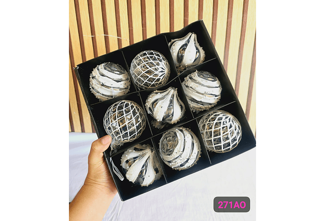CAJA CON 9 ESFERAS NAVIDEÑAS MODELOS # SD129-27IAO (SD129-27IAN O SD129-27IAM)