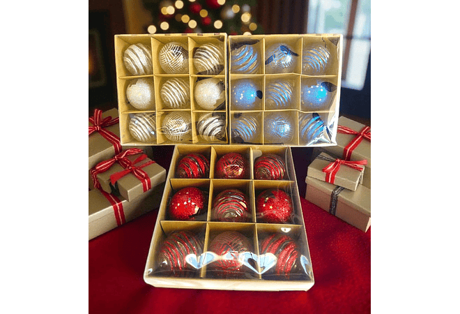 CAJA CON 9 ESFERAS NAVIDEÑAS MODELOS # SD129-27IAO (SD129-27IAN O SD129-27IAM)