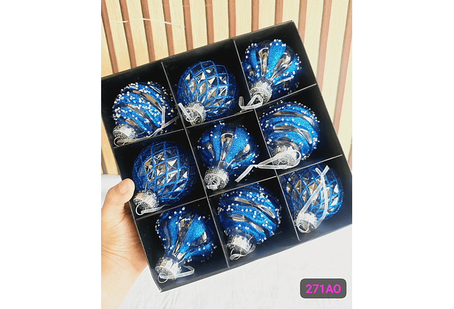 CAJA CON 9 ESFERAS NAVIDEÑAS MODELOS # SD129-27IAO (SD129-27IAN O SD129-27IAM)