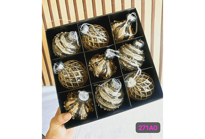 CAJA CON 9 ESFERAS NAVIDEÑAS MODELOS # SD129-27IAO (SD129-27IAN O SD129-27IAM)