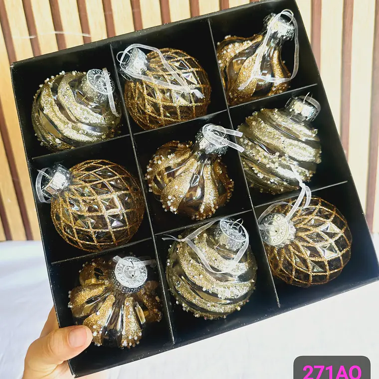 CAJA CON 9 ESFERAS NAVIDEÑAS MODELOS # SD129-27IAO (SD129-27IAN O SD129-27IAM) 6