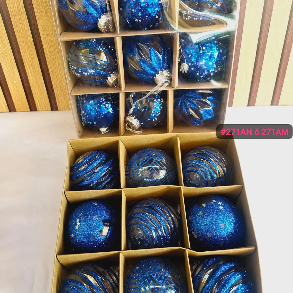 CAJA CON 9 ESFERAS NAVIDEÑAS MODELOS # SD129-27IAO (SD129-27IAN O SD129-27IAM) 9