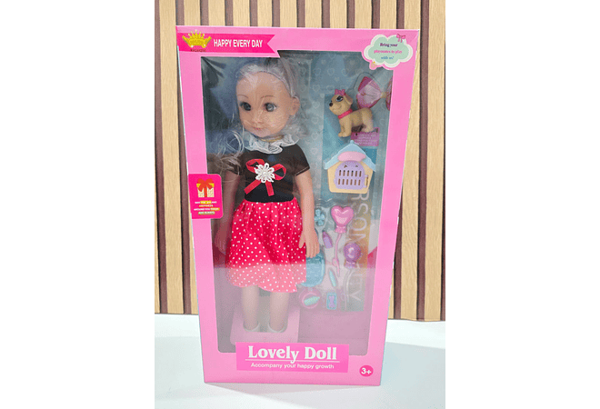 MUÑECA GRANDE LOVELY DOLL CON ACCESORIOS Y SONIDO (AL AZAR) MOD#