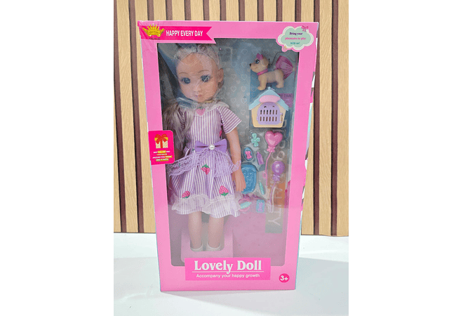 MUÑECA GRANDE LOVELY DOLL CON ACCESORIOS Y SONIDO (AL AZAR) MOD#