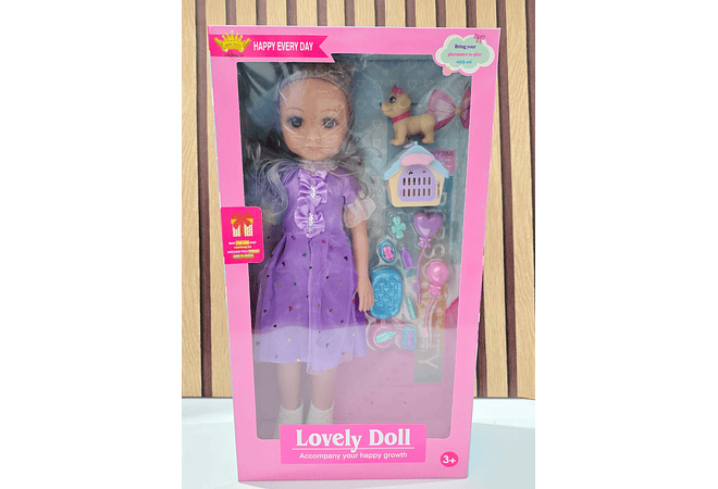 MUÑECA GRANDE LOVELY DOLL CON ACCESORIOS Y SONIDO (AL AZAR) MOD#
