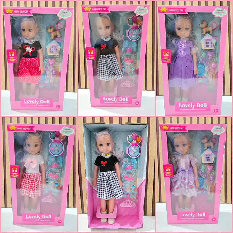 MUÑECA GRANDE LOVELY DOLL CON ACCESORIOS Y SONIDO (AL AZAR) MOD# 1