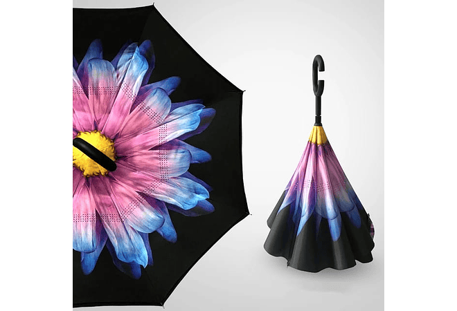 🌂☔SOMBRILLA REVERSIBLE NEGRA/FLORES MOD#2917☔☀️