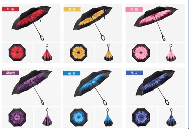 🌂☔SOMBRILLA REVERSIBLE NEGRA/FLORES MOD#2917☔☀️