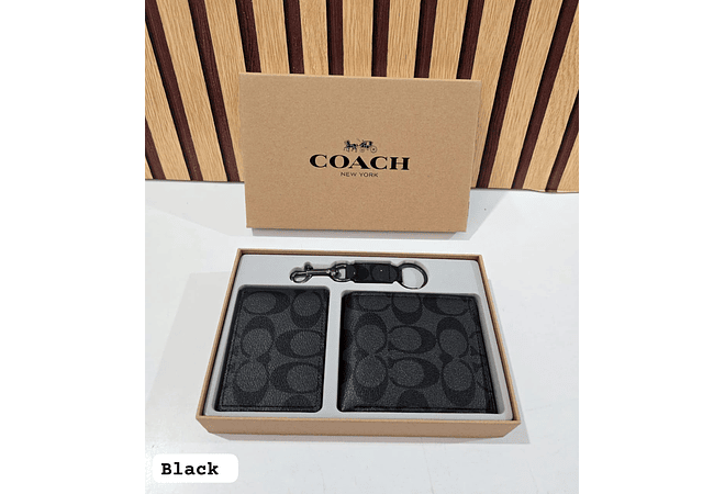 SET DE CARTERA + TARJETERO + LLAVERO IMITACIÓN COACH MOD# CHC-005
