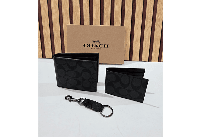 SET DE CARTERA + TARJETERO + LLAVERO IMITACIÓN COACH MOD# CHC-005