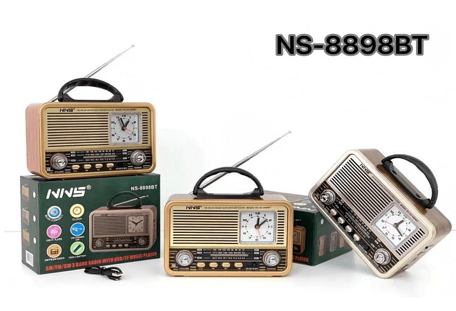 BOCINA RADIO CON RELOJ /VITAGE MOD# NS-8898BT📻
