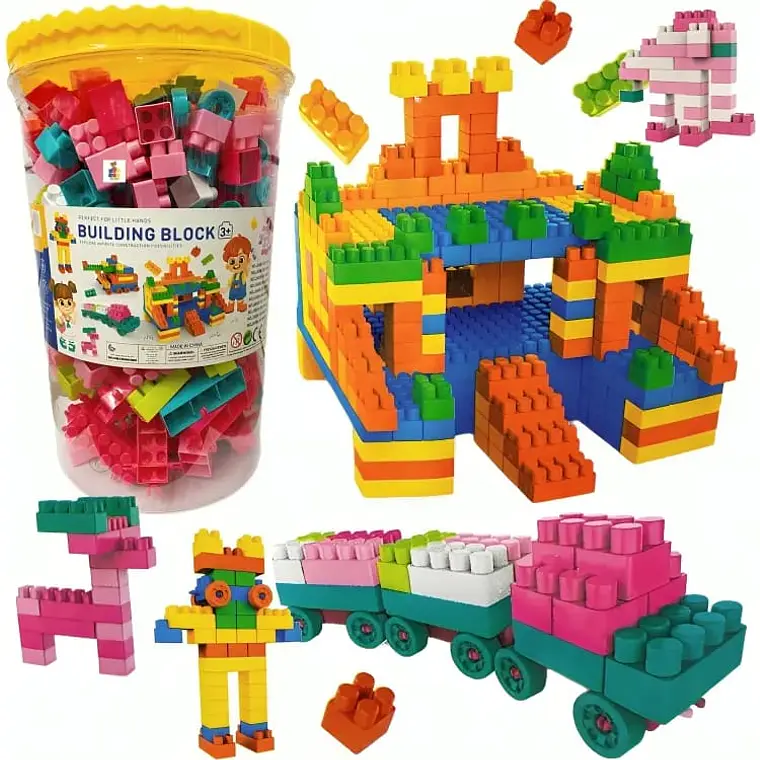 BOTE GRANDE CON 400 BLOQUES DE CONSTRUCCIÓN MOD# JX688-199 1