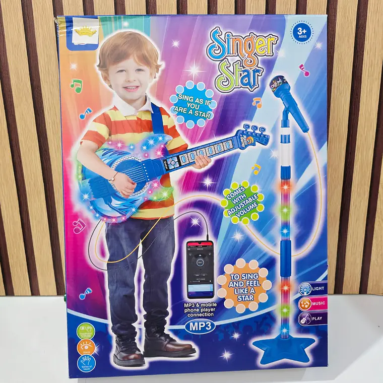 GUITARRA ELÉCTRICA CON SONIDO + MICRÓFONO PARA NIÑ@S MOD# KH262063  🎸 🎤 4
