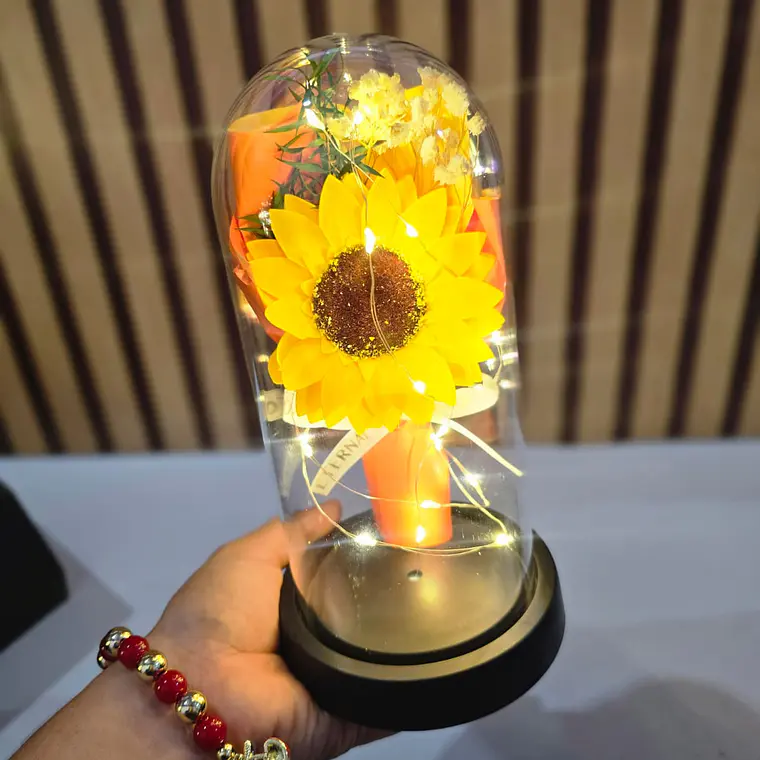 🌻CÚPULA CON ROSA ETERNA DE JABÓN Y LUZ LED MOD# 182 (cajita negra) 3