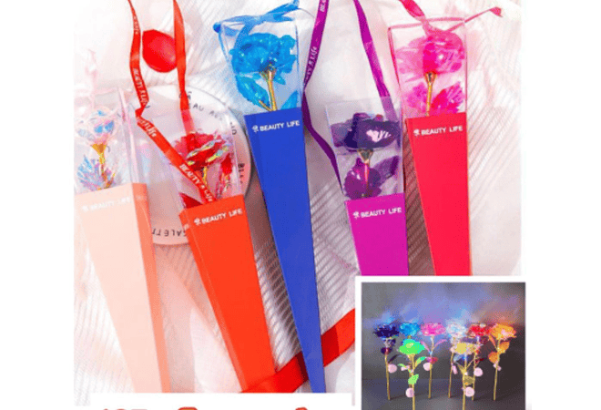 🌻PAQ DE 3 ROSAS ETERNAS CON LUZ LED COLORES TORNASOL MOD# 183 (AL AZAR)🌹