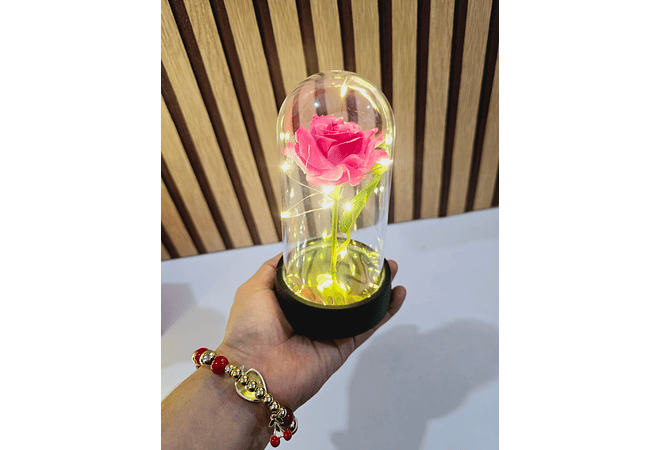 🪷CUPULA DE PLÁSTICO CON ROSA Y LUZ LED ETERNA MOD# 7011