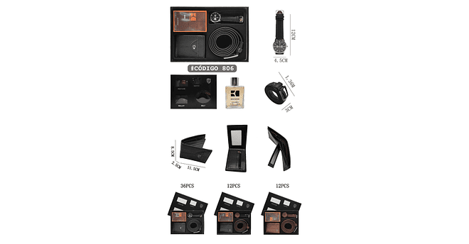 SET DE ACCESORIOS PARA CABALLERO(PERFUME + CINTURÓN + RELOJ + CARTERA)MOD# BY-806