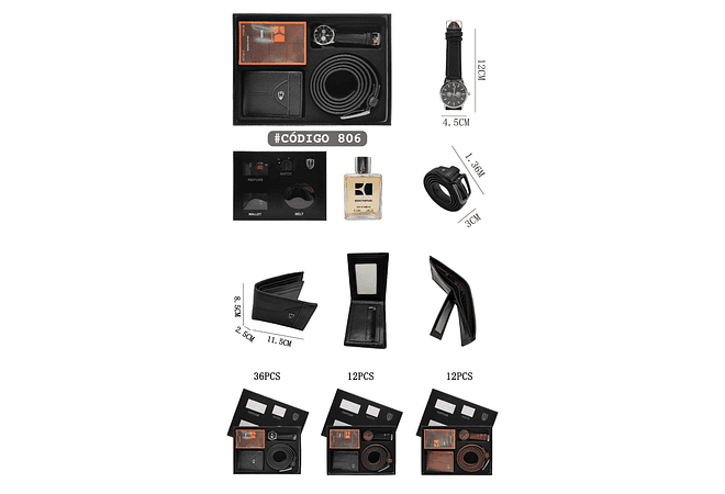 SET DE ACCESORIOS PARA CABALLERO(PERFUME + CINTURÓN + RELOJ + CARTERA)MOD# BY-806