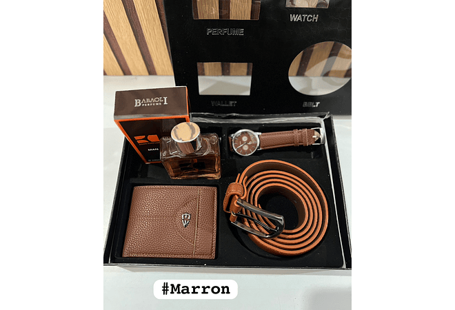 SET DE ACCESORIOS PARA CABALLERO(PERFUME + CINTURÓN + RELOJ + CARTERA)MOD# BY-806