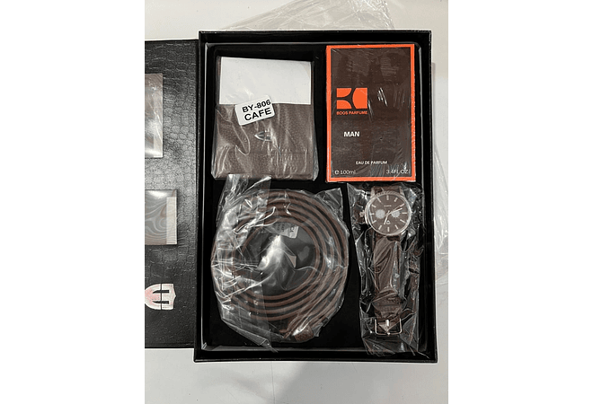 SET DE ACCESORIOS PARA CABALLERO(PERFUME + CINTURÓN + RELOJ + CARTERA)MOD# BY-806