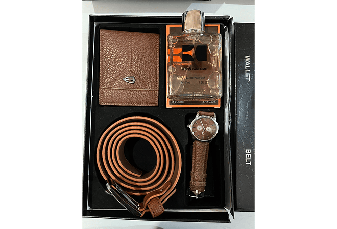 SET DE ACCESORIOS PARA CABALLERO(PERFUME + CINTURÓN + RELOJ + CARTERA)MOD# BY-806