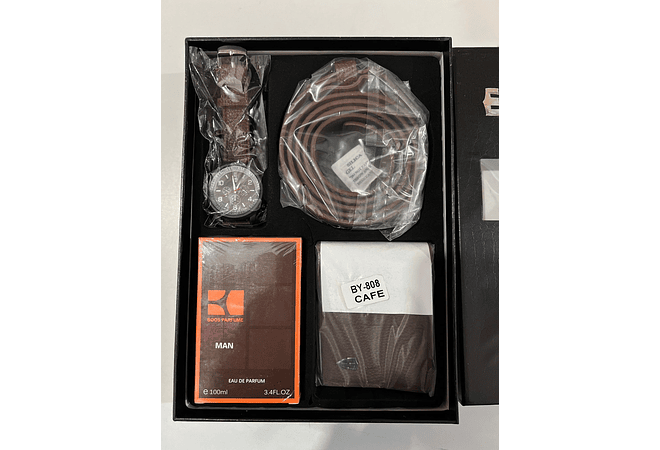 SET DE ACCESORIOS PARA CABALLERO(PERFUME + CINTURÓN + RELOJ + CARTERA)MOD# BY-808