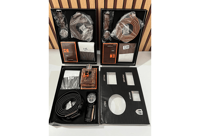 SET DE ACCESORIOS PARA CABALLERO(PERFUME + CINTURÓN + RELOJ + CARTERA)MOD# BY-808