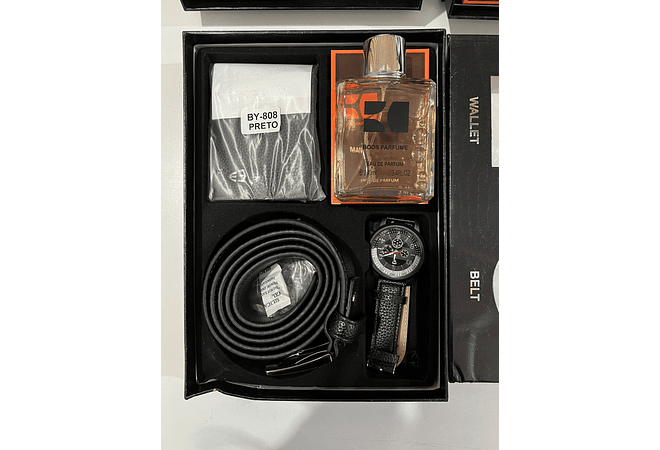 SET DE ACCESORIOS PARA CABALLERO(PERFUME + CINTURÓN + RELOJ + CARTERA)MOD# BY-808