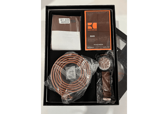 SET DE ACCESORIOS PARA CABALLERO(PERFUME + CINTURÓN + RELOJ + CARTERA)MOD# BY-808