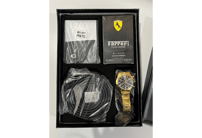 SET DE ACCESORIOS PARA CABALLERO(PERFUME + CINTURÓN + RELOJ + CARTERA)MOD# BY-811