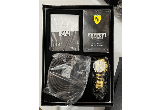 SET DE ACCESORIOS PARA CABALLERO(PERFUME + CINTURÓN + RELOJ + CARTERA)MOD# BY-811