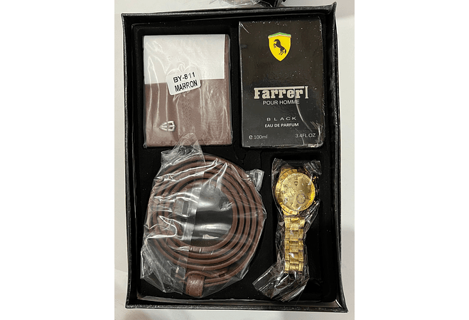 SET DE ACCESORIOS PARA CABALLERO(PERFUME + CINTURÓN + RELOJ + CARTERA)MOD# BY-811