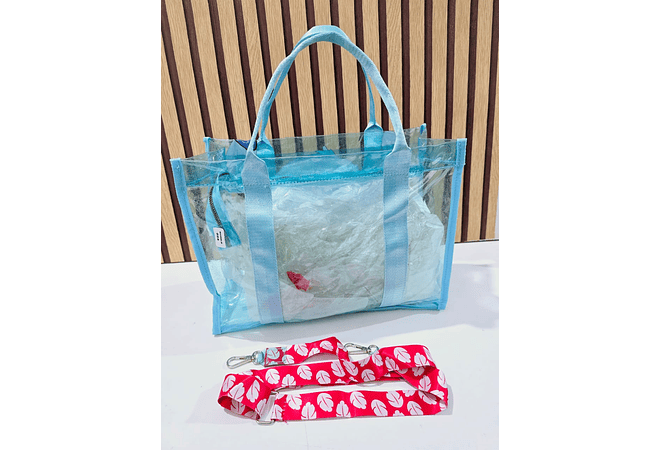 BOLSO TRANSPARENTE TIPO MALETA AZUL CIELO DISEÑO STITCH MOD# 024