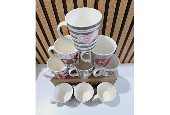 TAZAS DE CERÁMICA 350ML DISEÑO CORAZON  (AL AZAR) MOD# V CORTO 24QR581, 574 O 573🥰🌹