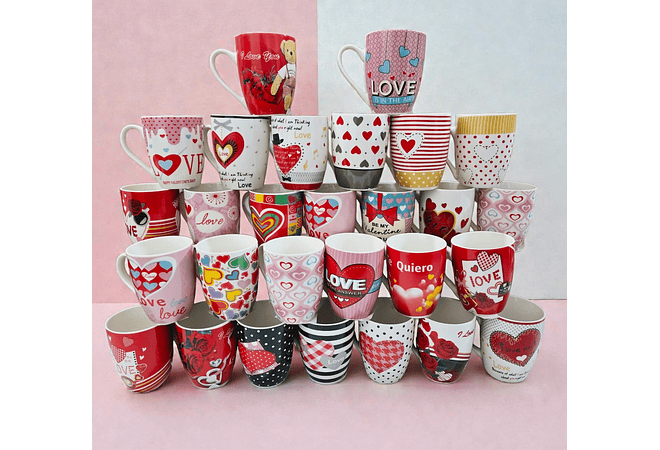 TAZAS DE CERÁMICA DE 350ML DISEÑO "DÍA DEL AMOR Y LA AMISTAD (V OVALADO) MOD# 24QR553, 571, 549, 553,575,557,536,532,576,525🩷☕