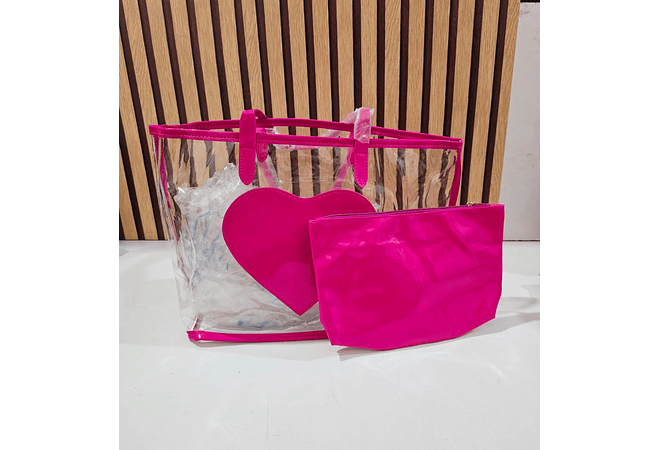 BOLSO TRANSPARENTE (CORAZON) CON COSMEQUITERA