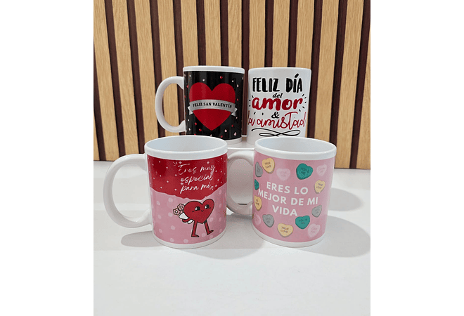 TAZA BÁSICA REDONDA DE CERÁMICA 350ML DISEÑO "DÍA DEL AMOR Y LA AMISTAD(AL AZAR) MOD# R91☕😍